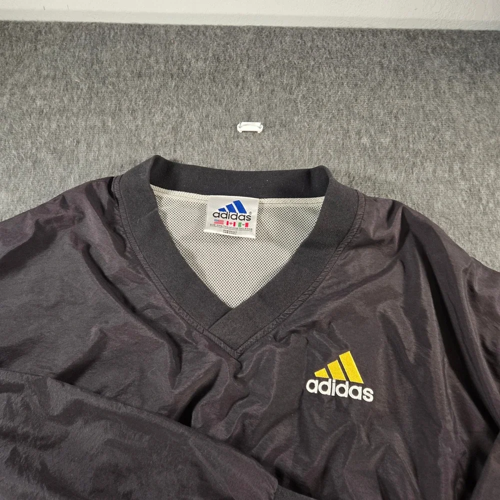 Vintage Adidas Windbreaker Mens XXL Black V-Neck Mesh Lined Pullover‎ Gorpcore